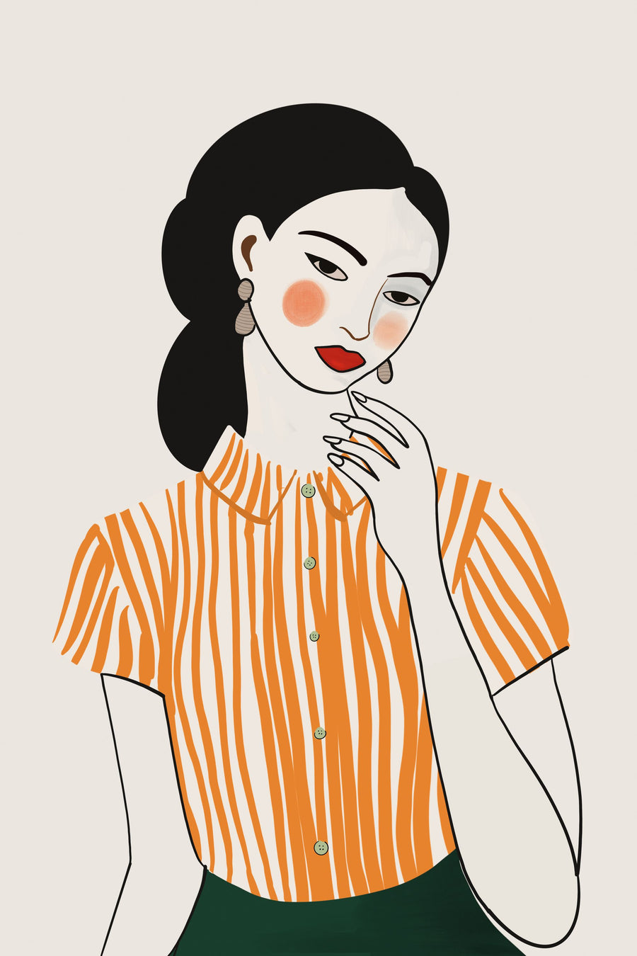 Woman in Striped Blouse II Mural Wallpaper