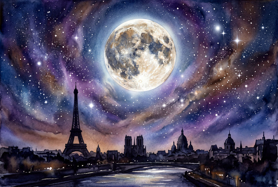 Paris - Powerful Moon Series Mural Wallpaper