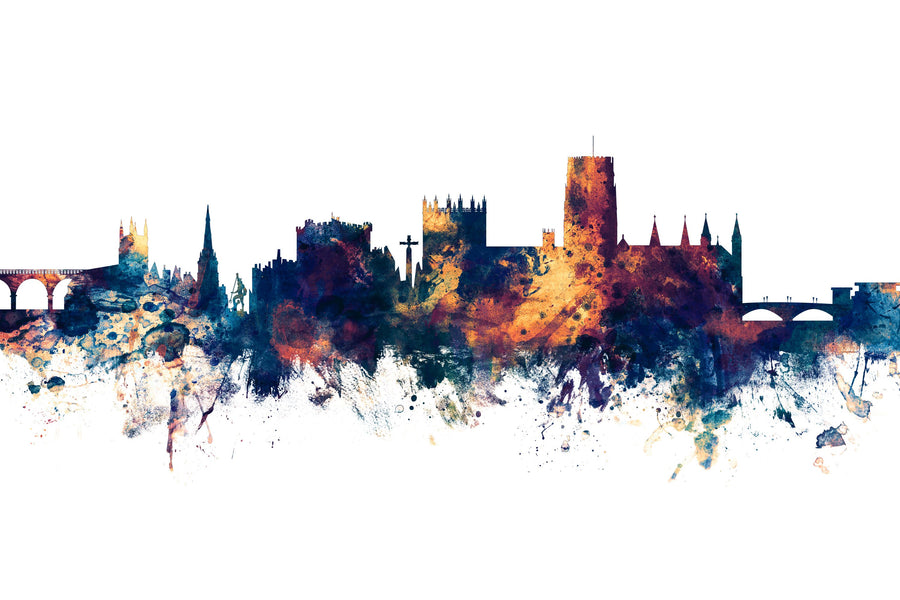 Durham England Skyline Blue & Bronze Mural Wallpaper