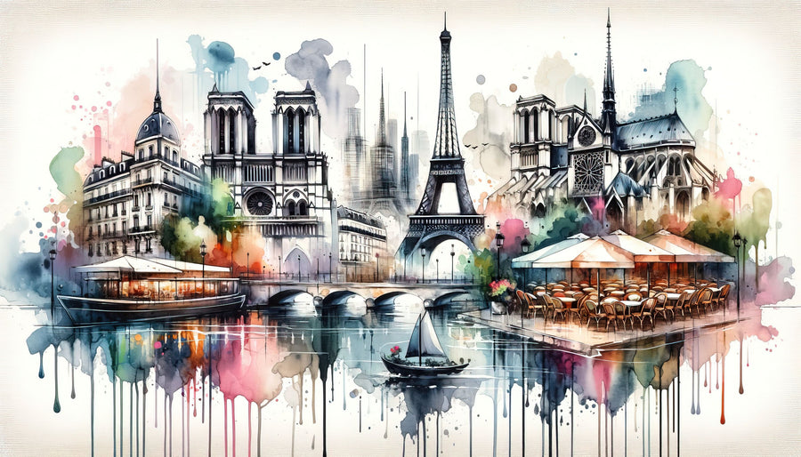 Watercolor Paris Mural Wallpaper - Neutral Tone