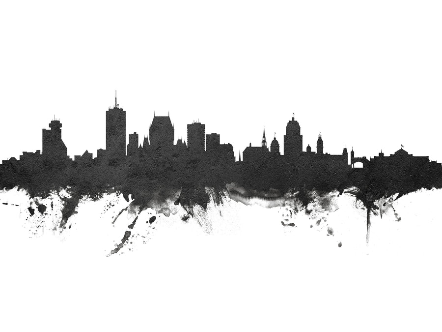 Quebec Canada Skyline Black & White Mural Wallpaper