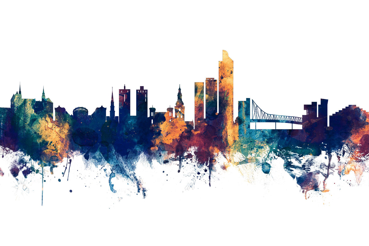 Oslo Skyline Blue & Bronze Mural Wallpaper - pure wallpaper artwork