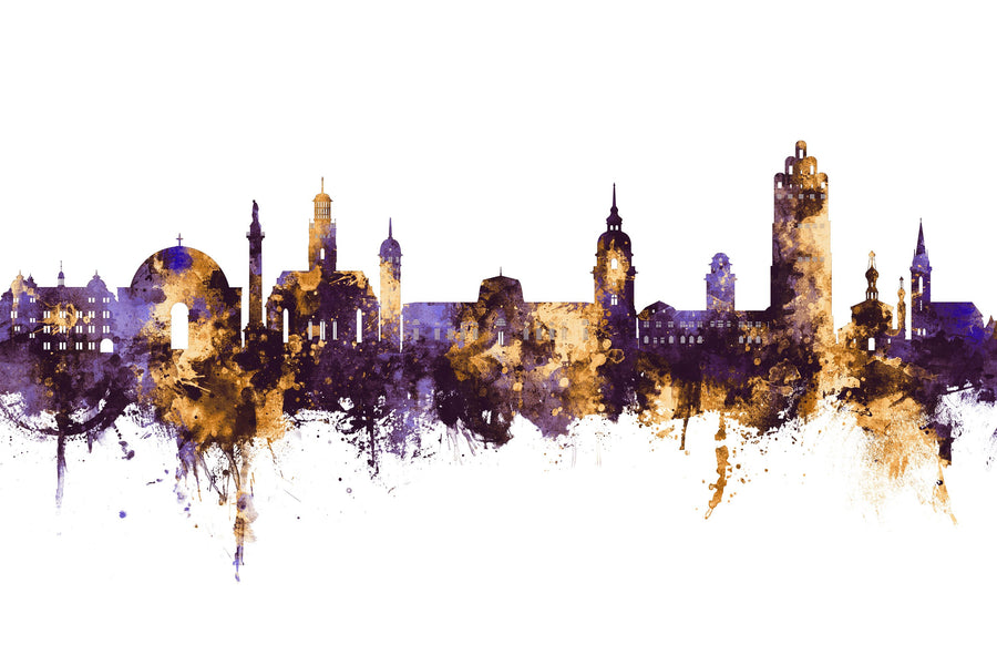 Darmstadt Skyline Purple & Gold Mural Wallpaper