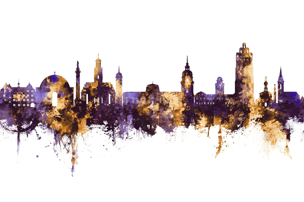 Darmstadt Skyline Purple & Gold Mural Wallpaper - pure wallpaper artwork