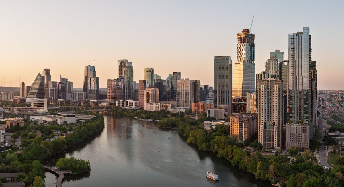 Riverside Skyscrapers Golden Metropolis Mural Wallpaper - pure wallpaper artwork