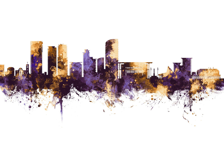 Darwin Australia Skyline Purple & Gold Mural Wallpaper