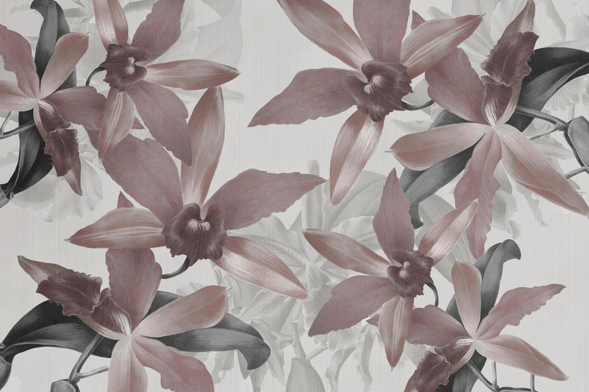 Big Orchids Sepia Light Mural Wallpaper - pure wallpaper artwork