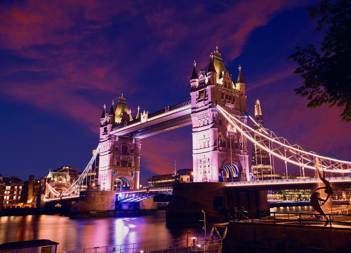 Purple Twilight Bridge Mural Wallpaper - pure wallpaper artwork