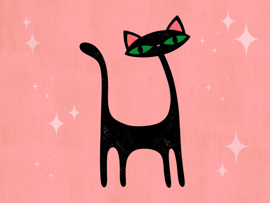 Retro Cat, Pink Mural Wallpaper