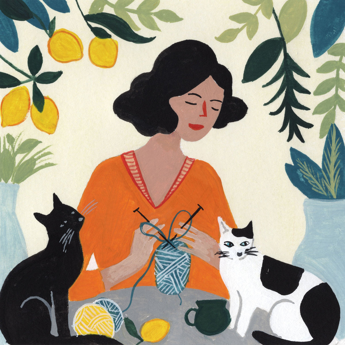 Knitting with Cats Mural Wallpaper - pure wallpaper artwork