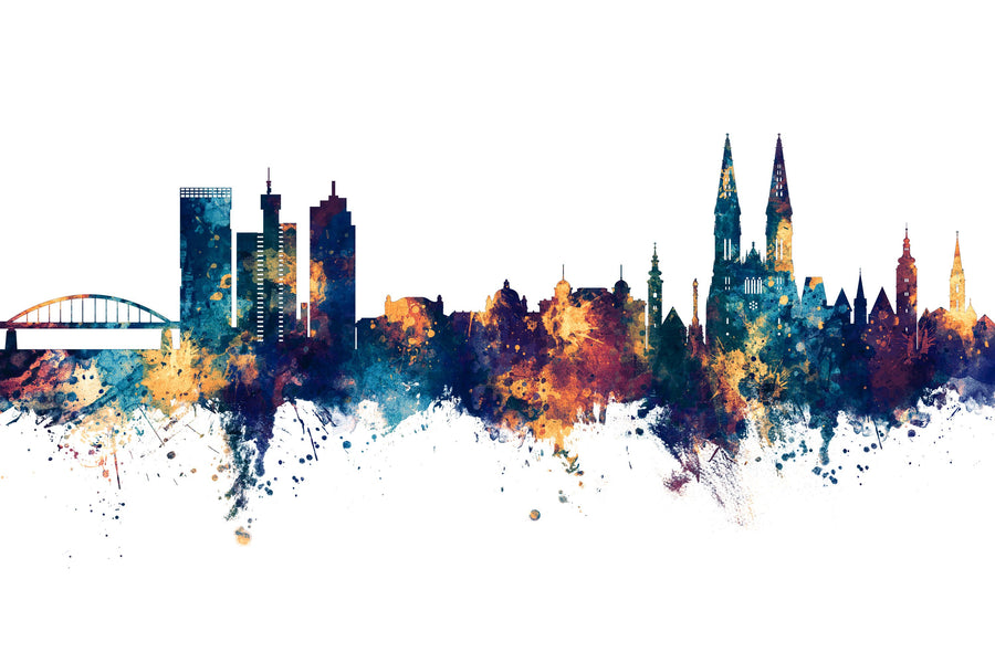 Zagreb Croatia Skyline Blue & Bronze Mural Wallpaper