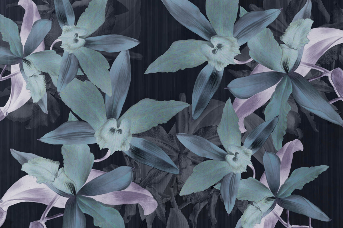 Big Orchids Dark Green Mural Wallpaper - pure wallpaper artwork