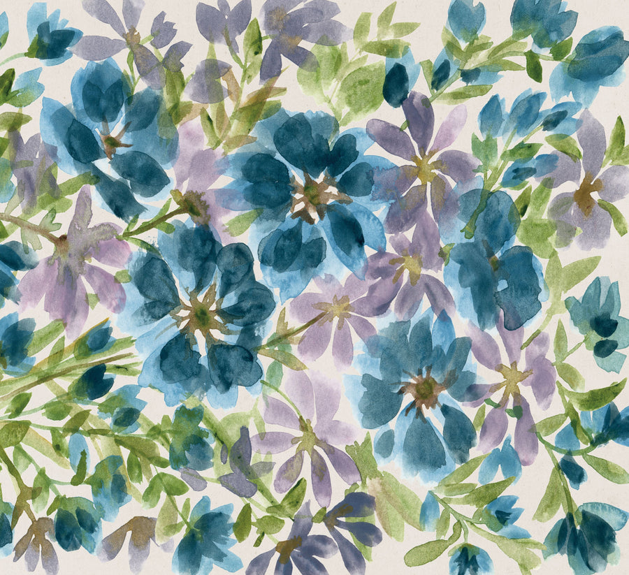 Blue Blooms Mural Wallpaper - Neutral Tone