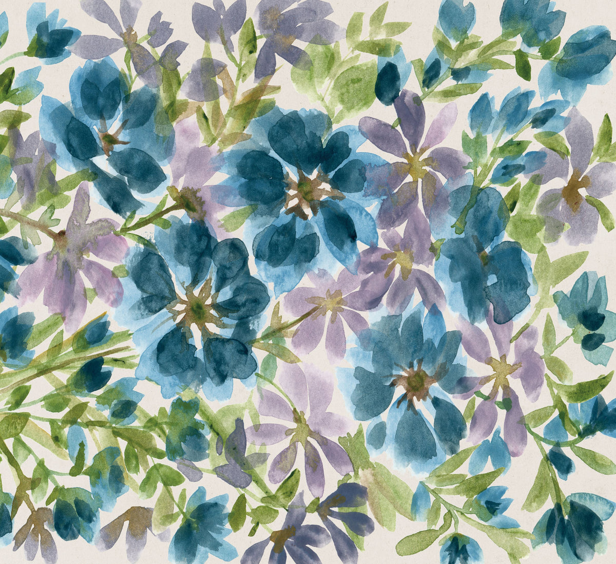 Blue Blooms Mural Wallpaper - Neutral Tone - pure wallpaper artwork