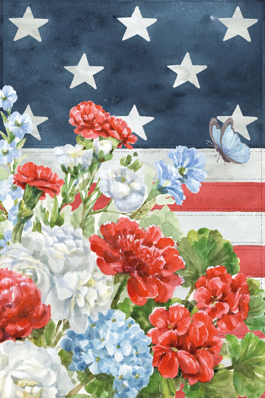 Red White and Blue Floral VI Mural Wallpaper