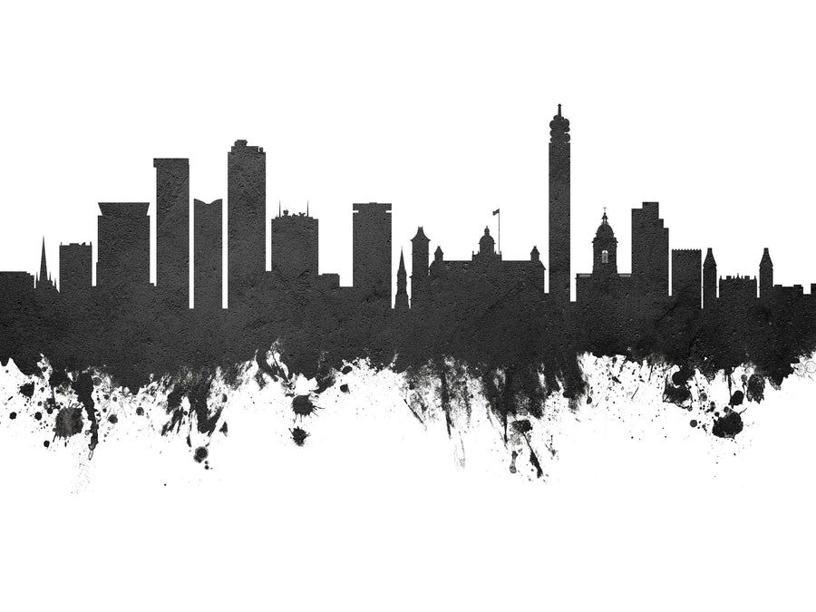 Birmingham England Skyline Black & White Mural Wallpaper