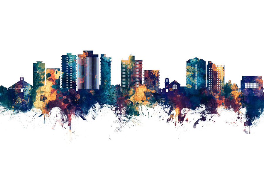 San Mateo California Skyline Blue & Bronze Mural Wallpaper