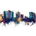 San Mateo California Skyline Blue & Bronze Mural Wallpaper - pure wallpaper artwork