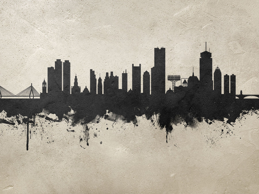 Boston Massachusettes Skyline Concrete Mural Wallpaper