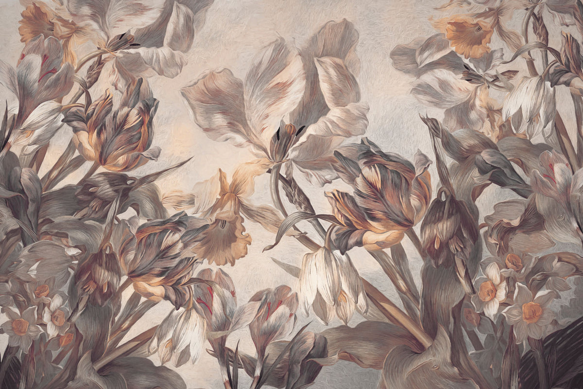 Tulips Feast, Beige Mural Wallpaper - pure wallpaper artwork