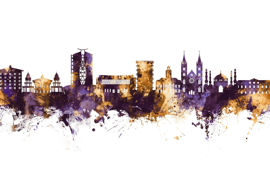 Paramaribo Suriname Skyline Purple & Gold Mural Wallpaper