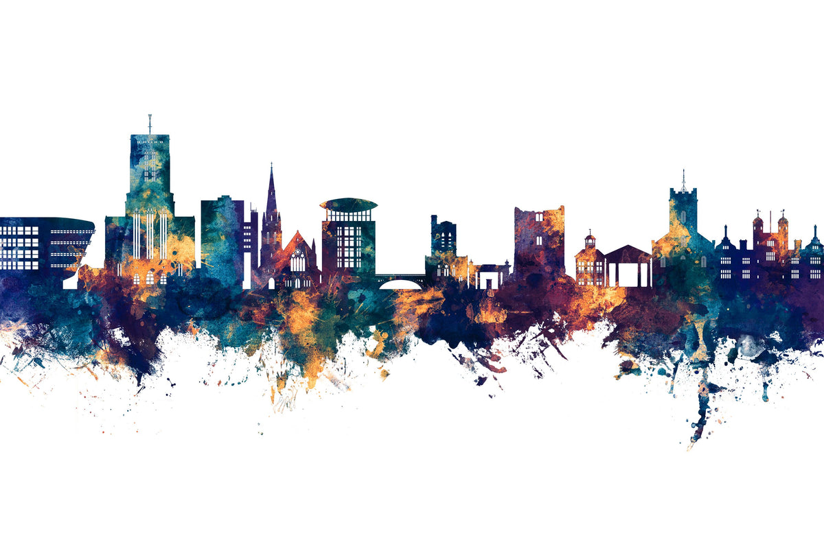 Guildford England Skyline Blue & Bronze Mural Wallpaper - pure wallpaper artwork