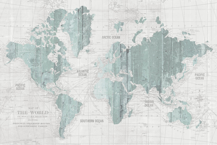 Old World Map Mint Gray Mural Wallpaper