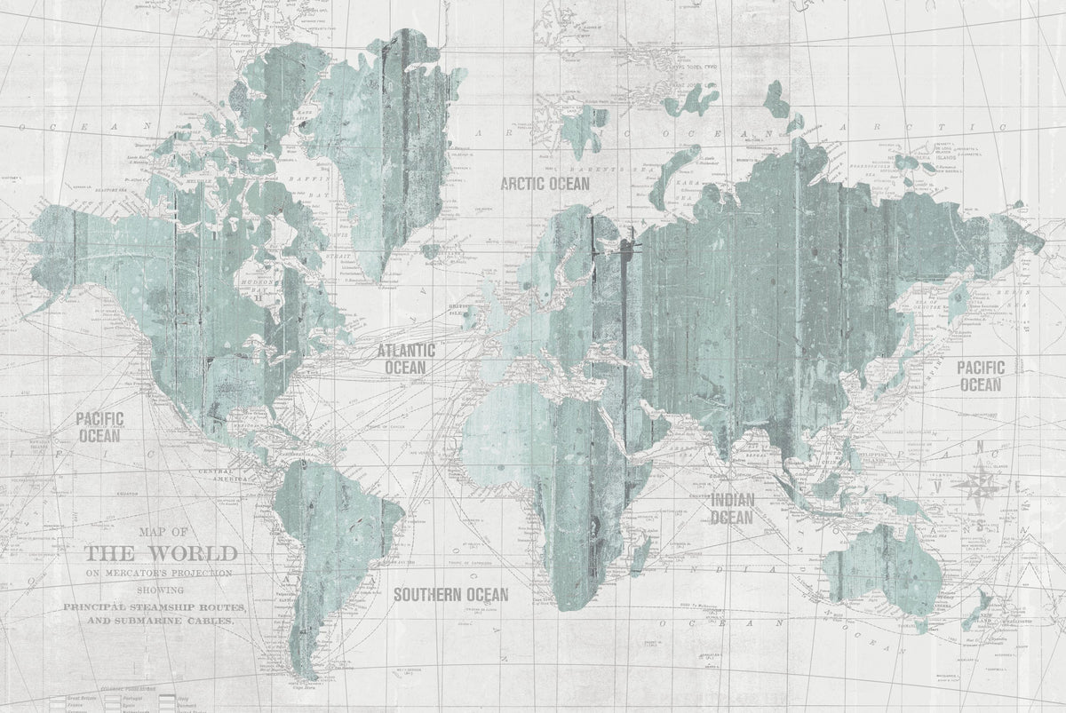Old World Map Mint Gray Mural Wallpaper - pure wallpaper artwork