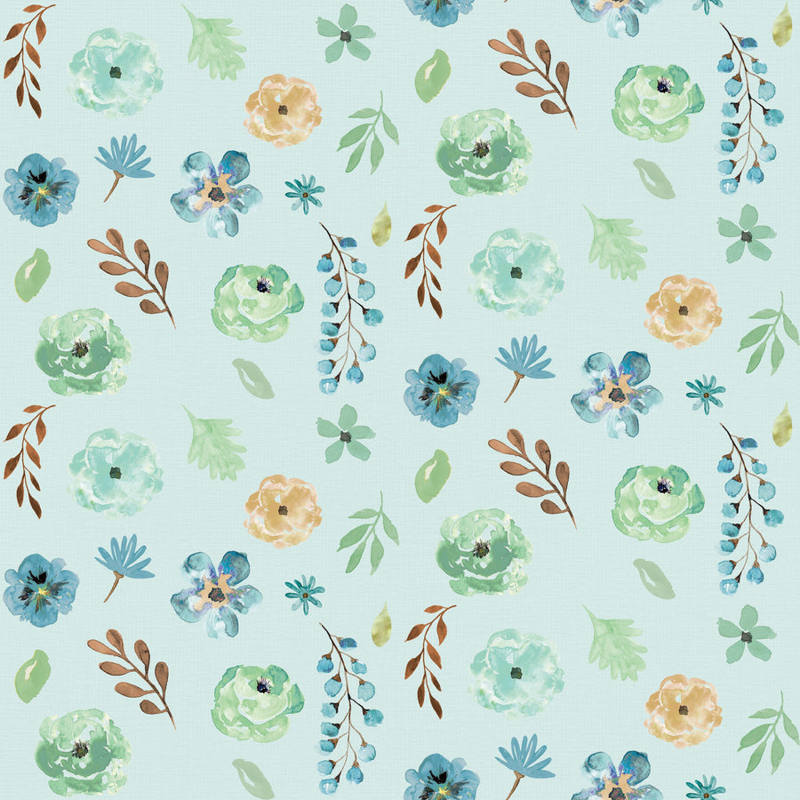 Flutterby Flowers Baby Blue Mural Wallpaper