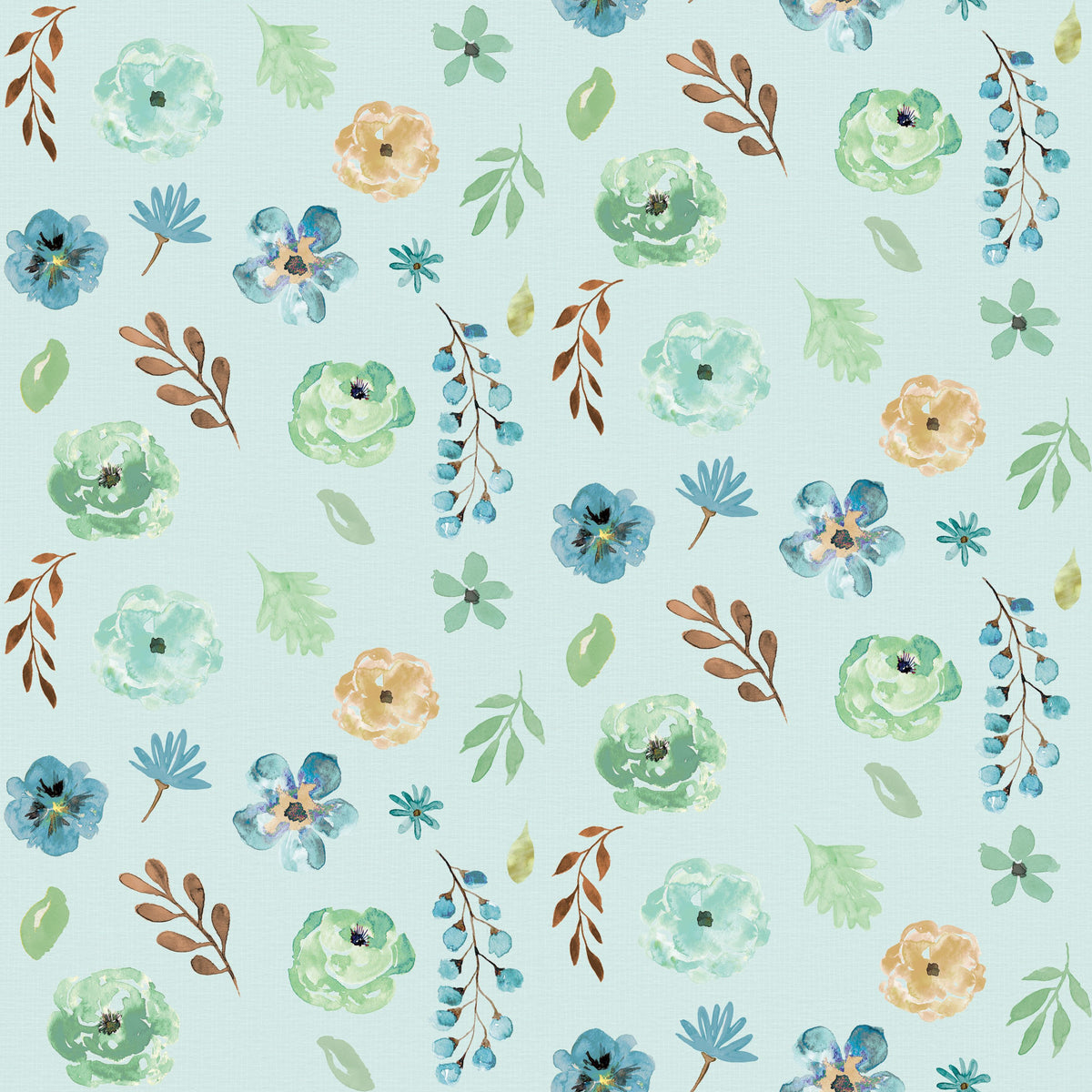 Flutterby Flowers Baby Blue Mural Wallpaper - pure wallpaper artwork