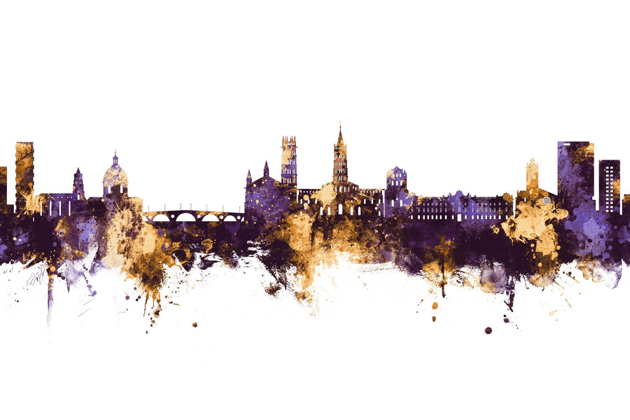 Toulouse France Skyline Purple & Gold Mural Wallpaper