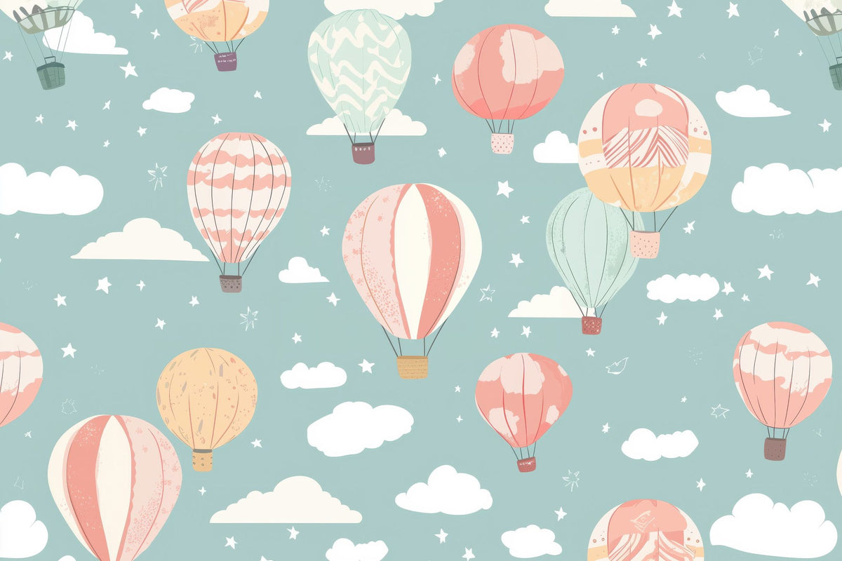 Hot Air Balloon Cloudy Mural Wallpaper - pure wallpaper artwork