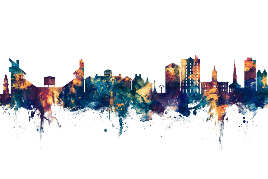 Athens Georgia Skyline Blue & Bronze Mural Wallpaper