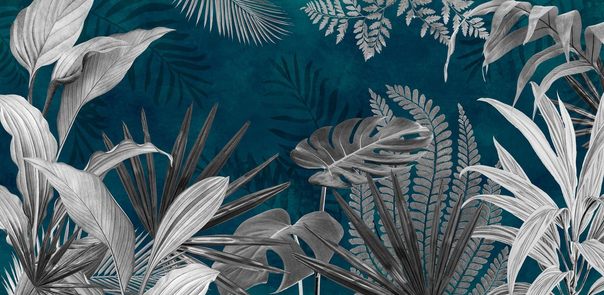 Frosty Leaves Mural Wallpaper - Blue Tone - pure wallpaper artwork