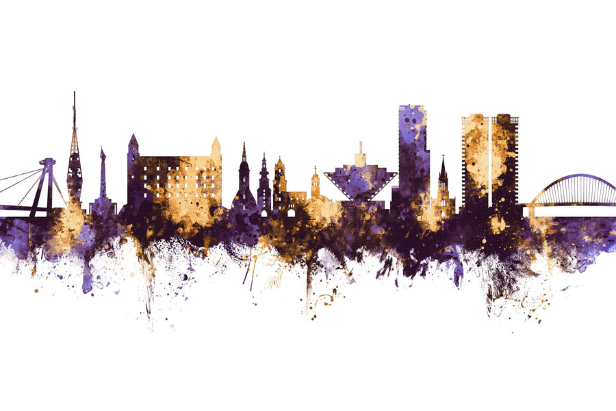 Bratislava Slovakia Skyline Purple & Gold Mural Wallpaper