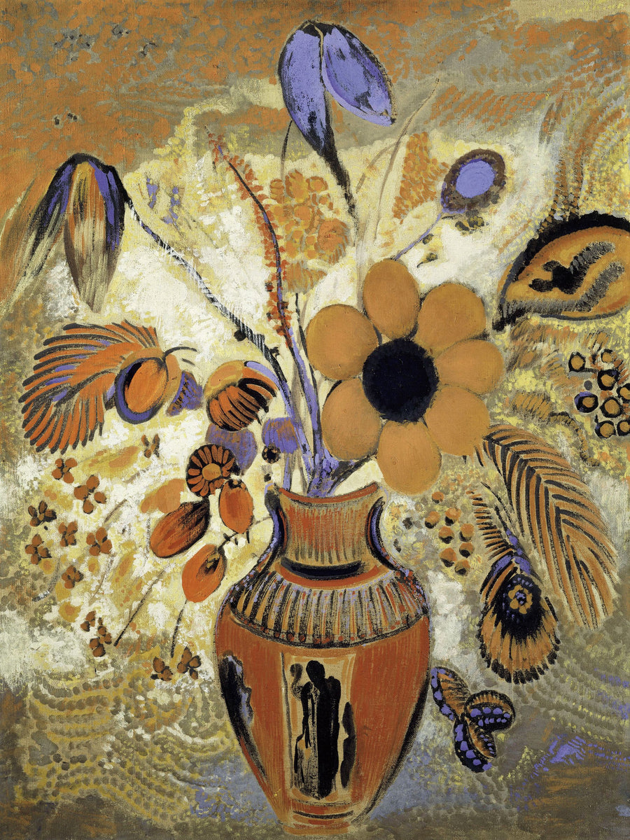 Etruscan Vase with Flowers Mural Wallpaper - Red Tone