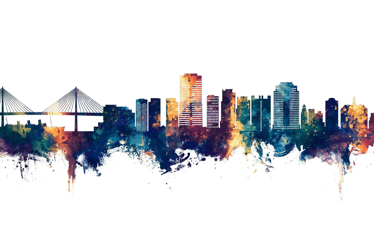 Long Beach California Skyline Blue & Bronze Mural Wallpaper - pure wallpaper artwork