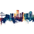 Long Beach California Skyline Blue & Bronze Mural Wallpaper - pure wallpaper artwork