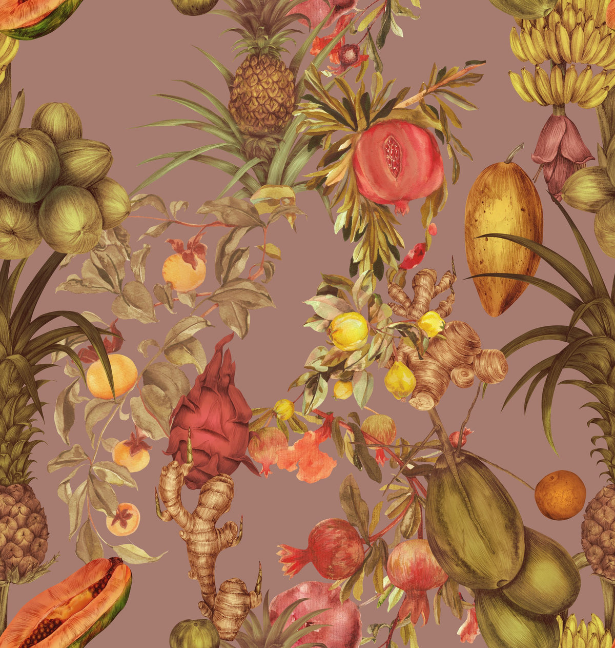 Juicy Fruits, Dusty Pink Mural Wallpaper - pure wallpaper artwork