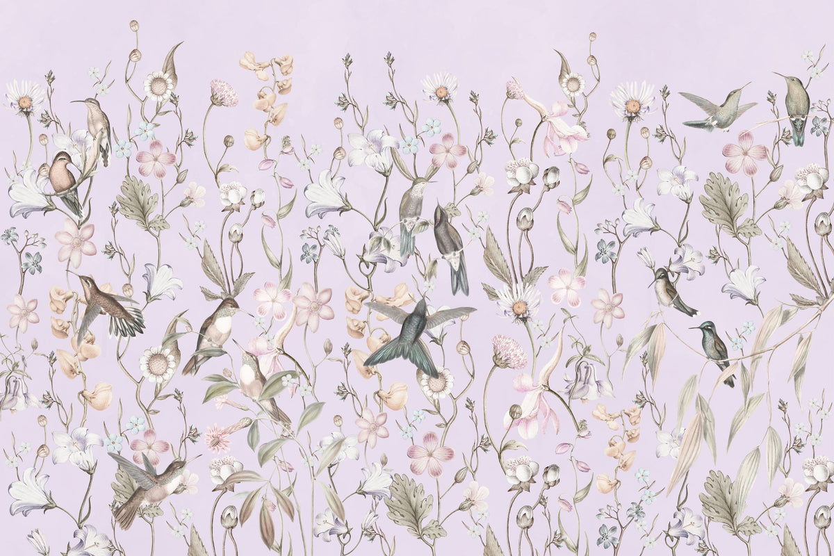 Bird Garden Purple Mural Wallpaper - pure wallpaper artwork