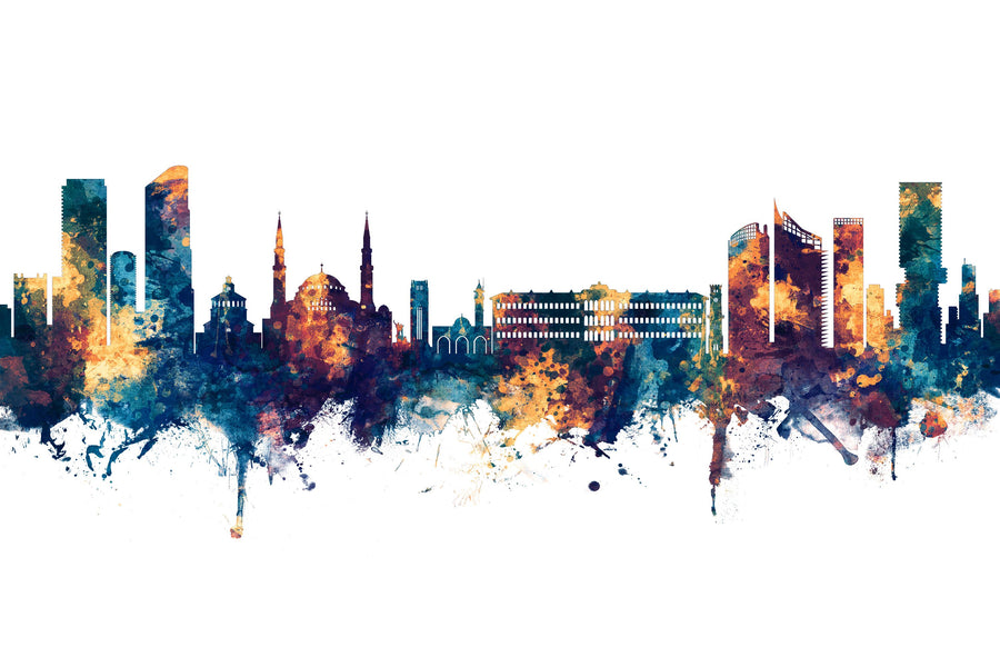 Beirut Lebanon Skyline Blue & Bronze Mural Wallpaper