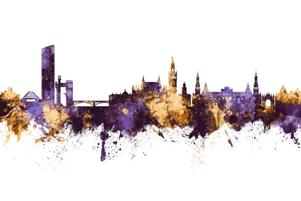 Sevilla Skyline Purple & Gold Mural Wallpaper - pure wallpaper artwork