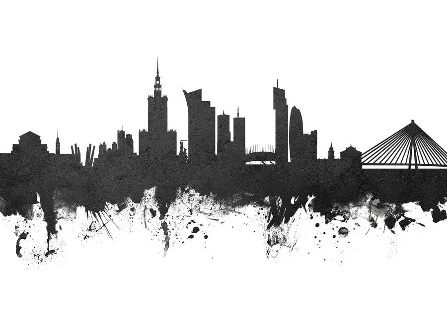 Warsaw Poland Skyline Black & White Mural Wallpaper