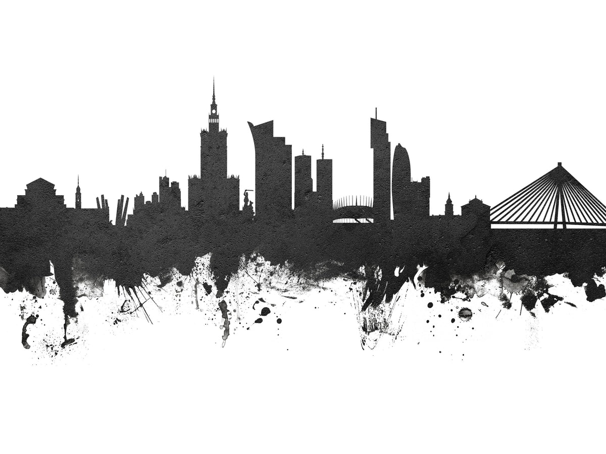 Warsaw Poland Skyline Black & White Mural Wallpaper - pure wallpaper artwork