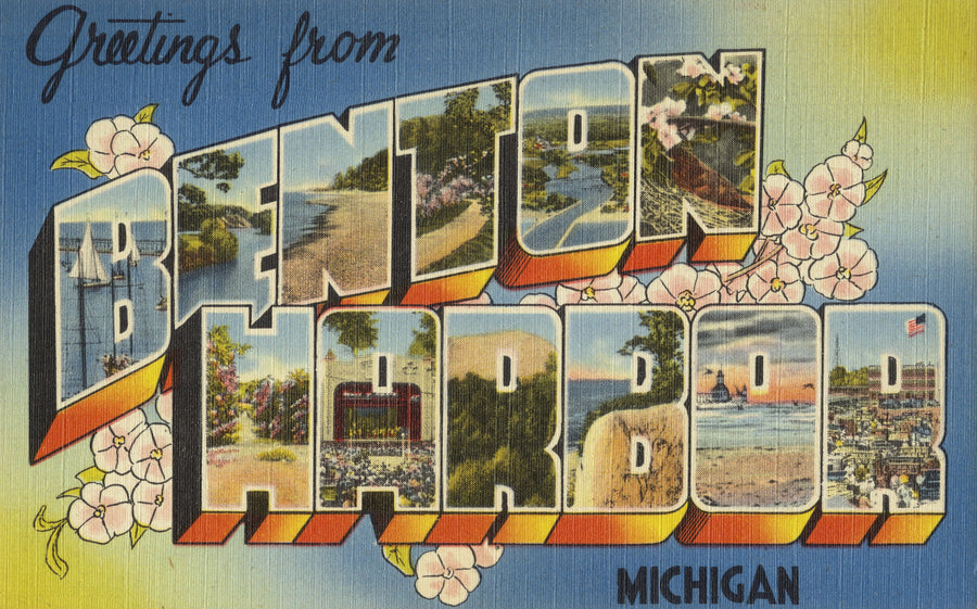Greetings From Benton Harbor Flowers Mural Wallpaper