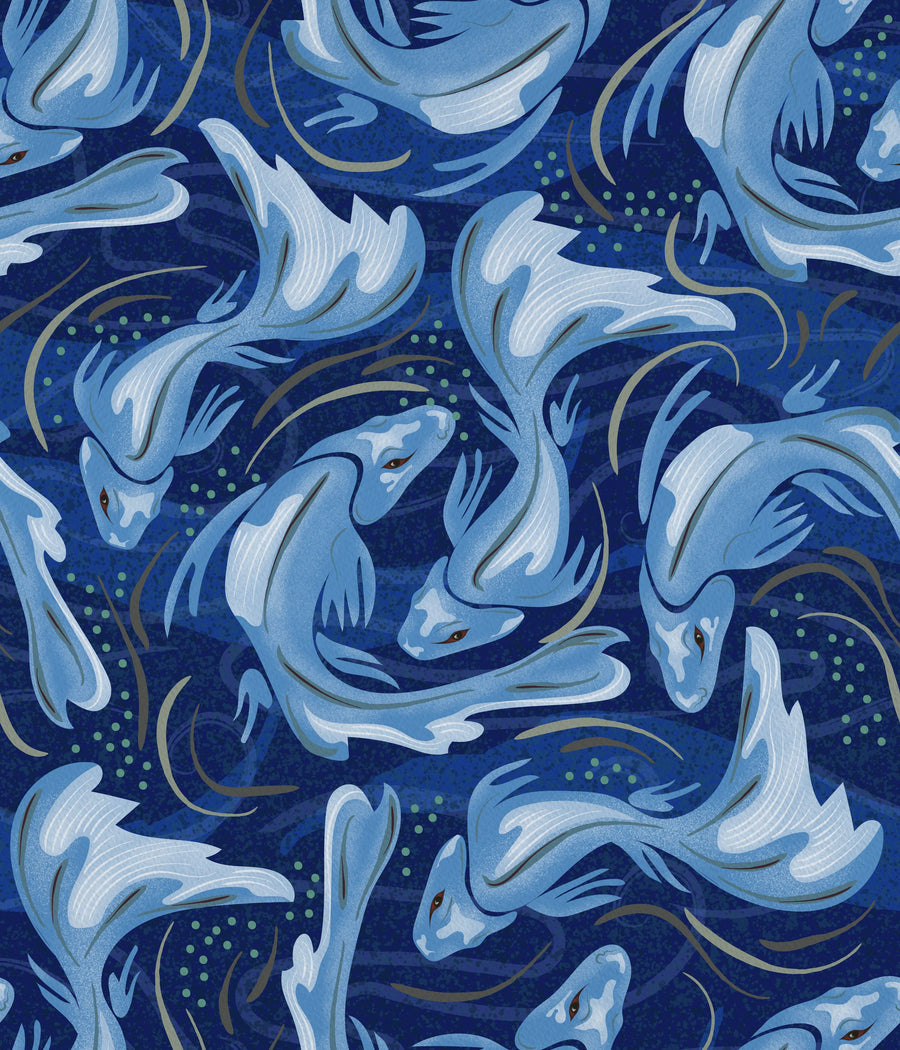 Koi Fish, Denim Mural Wallpaper