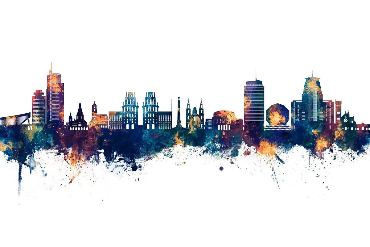 Minsk Belarus Skyline Blue & Bronze Mural Wallpaper - pure wallpaper artwork