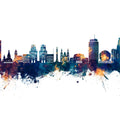 Minsk Belarus Skyline Blue & Bronze Mural Wallpaper - pure wallpaper artwork