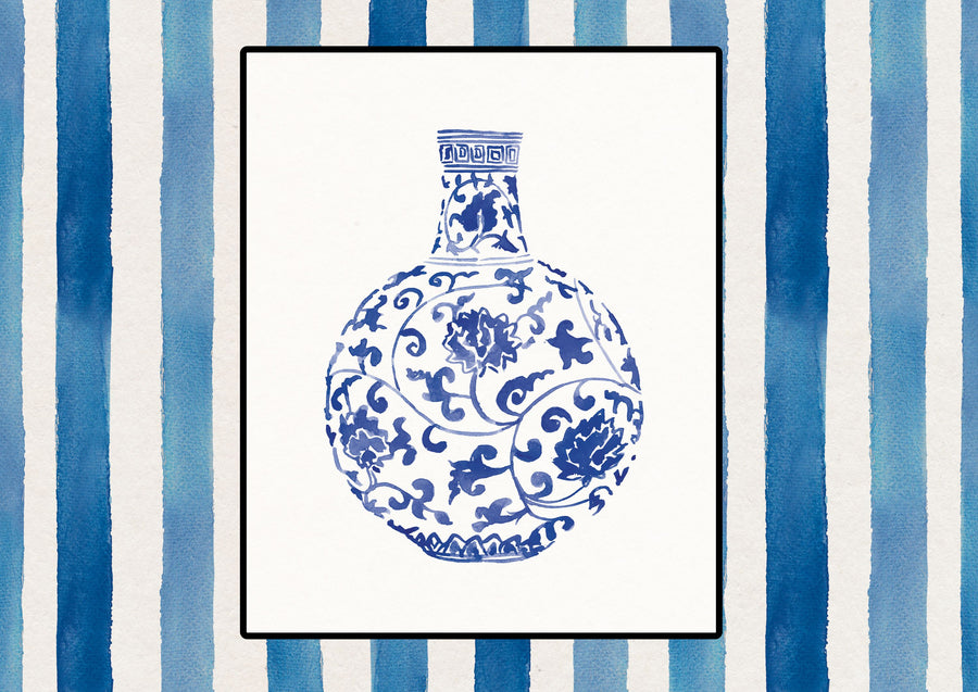Chinoiserie Vase III Stripes Mural Wallpaper