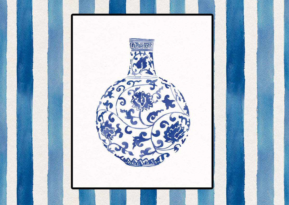 Chinoiserie Vase III Stripes Mural Wallpaper - pure wallpaper artwork